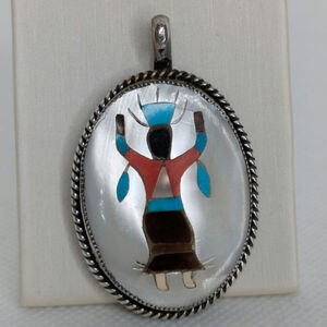 Native American Zuni by Jays Mother Of Pearl Inlay Pendant Dancing Kachina 925